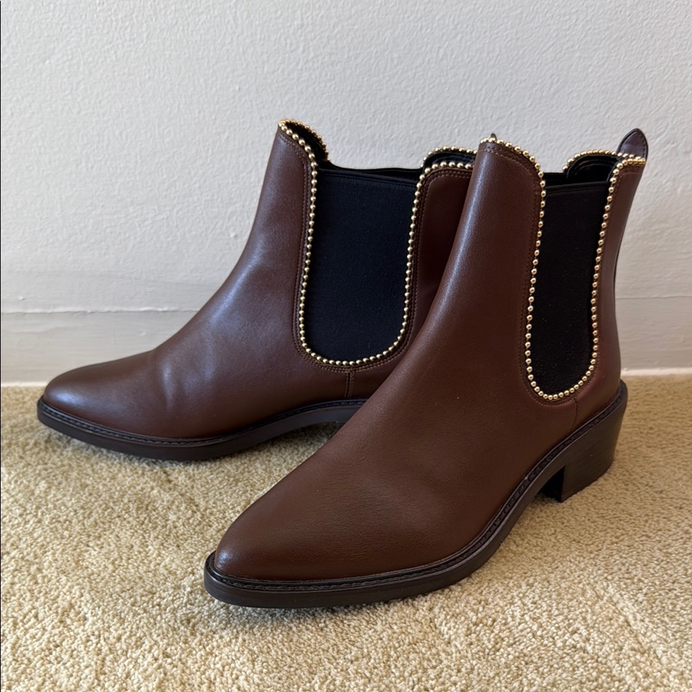 Coach Brown Ankle Boots with Gold Trim